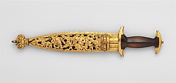 Swiss Dagger with Sheath, Bodkin, and By-Knife, Steel, gold, bronze, wood, textile, Swiss