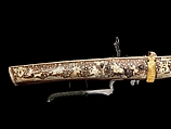 Crossbow (Halbe Rüstung) with Winder (Cranequin), Crossbow attributed to Johann Gottfried Hänisch the Elder (German, Dresden 1696–1778), Steel, wood (walnut), staghorn, copper alloy, hemp, leather, silk, gold, iron alloy, wool, crossbow, German, probably Dresden; winder, possibly German