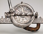 Cranequin (Crossbow Winder), Steel, horn (bovine), copper alloy, gold, hemp, leather, German, probably Nuremberg