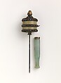 Prayer Wheel and Xylographic Folio Page, Jade, copper alloy, turquoise, glass, paper, Tibetan