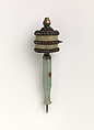 Prayer Wheel and Xylographic Folio Page, Jade, copper alloy, turquoise, glass, paper, Tibetan