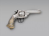Smith and Wesson .44 Double-Action Revolver for George Jay Gould (1864–1923), serial no. 23402, with Case and Cleaning Brush, Smith & Wesson (American, established 1852), Steel, silver, ivory, wood, paper, textile, leather, gold, copper alloy, iron, silver substitute, fiber, American, Springfield, Massachusetts and New York