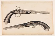Designs for the Ornament of Swords and Firearms, Workshop of Louis-François Devisme (French, Paris, active 1833–1886), Leather, paper, pencil, ink, colored wash, French, Paris