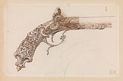 Design for a Percussion Pistol, Martin Riester French, Pen, ink, and pencil on paper, French, Paris