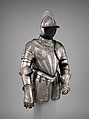 Infantry Armor, Upper plate of the gorget, skirt lames, and cheek pieces made by Daniel Tachaux (French, 1857–1928, active in France and America) in the Metropolitan Museum of Art, Armor Workshop, Steel, leather, brass, Italian