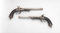 Pair of Percussion Target Pistols Made for Display at the Crystal Palace Exhibition in London, 1851, Signed by Alfred Gauvain (French, Paris 1801–1889 Paris), Steel, wood (ebony), gold, French, Paris