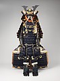 Armor (Gusoku), Helmet and mask inscribed by Jo Michitaka (Japanese, Edo period, active 19th century), Iron, lacquer, silk, gilt copper, Japanese