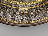 Shield, Steel, gold, textile (velvet), leather, iron, Persian