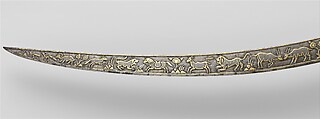 Hunting Sword (Shamshir Shikargar) with Modern Scabbard, Steel, gold, textile (velvet), wood, Indian, Rajasthan