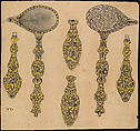 Design for the Decoration of Two Firearms Accessories, a Ladle and a Screwdriver, Eusebio Zuloaga Spanish, Pen, ink, and colored wash on paper, Spanish