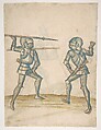 Drawings Showing Combat on Foot (Champ Clos), Pen, ink and watercolor on paper, German