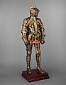Armor Garniture of George Clifford (1558–1605), 
Third Earl of Cumberland, Made under the direction of Jacob Halder (British, master armorer at the royal workshops at Greenwich, documented in England 1558–1608), Steel, gold, leather, textile, British, Greenwich