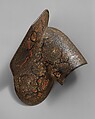 Portions of an Armor Garniture for Field and Tournament Made for Duke Nikolaus "The Black" Radziwill (1515–1565), Duke of Nesvizh and Olyka, Prince of the Empire, Grand Chancellor and Marshal of Lithuania, Kunz Lochner (German, Nuremberg, 1510–1567), Steel, brass, gold, paint, leather, textile (velvet), German, Nuremberg