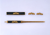 Set of Sword Fittings (Mitokoromono), Gotō Sōjō Japanese, Copper-gold alloy (shakudō), gold, Japanese