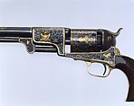 Colt Third Model Dragoon Percussion Revolver, serial no. 12406, Samuel Colt (American, Hartford, Connecticut 1814–1862), Steel, brass, gold, wood (walnut), American, Hartford, Connecticut