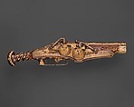 Double-Barreled Wheellock Pistol Made for Emperor Charles V (reigned 1519–56), Peter Peck (German, Munich, 1503–1596), Steel, gold, wood (cherry), staghorn, German, Munich