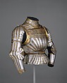 Elements of an Italian Light-Cavalry Armor <i>alla Tedesca</i> (in the German Fashion), Steel, gold, copper alloy, leather, Italian, Milan