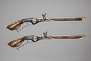 Pair of Wheellock Pistols or Carbines, Steel, mother-of-pearl, staghorn, wood (cherry or fruitwood), Silesian, probably Teschen