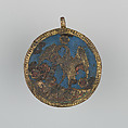 Badge or Harness Pendant, Copper, gold, enamel, probably Spanish