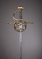 Rapier, Andreas Munsten, German, Solingen, active ca. 1600, or Peter Munsten (German, Solingen, mentioned 1591–1627), Steel, gold, iron, wood, hilt, Italian; blade, German, Solingen