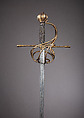 Rapier, Andreas Munsten, German, Solingen, active ca. 1600, or Peter Munsten (German, Solingen, mentioned 1591–1627), Steel, gold, iron, wood, hilt, Italian; blade, German, Solingen