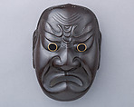 Mask (Sōmen) in the Shape of a Grimacing Man, Inscribed by Myōchin Munesuke (Japanese, Edo period, 1688–1735), Iron, lacquer, gold, Japanese