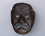 Mask (Sōmen) in the Shape of a Grimacing Man, Inscribed by Myōchin Munesuke (Japanese, Edo period, 1688–1735), Iron, lacquer, gold, Japanese