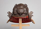 Helmet in the Shape of a Crouching Rabbit, Iron, lacquer, silver, gold, leather, silk, Japanese