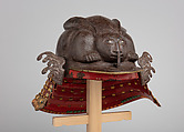 Helmet in the Shape of a Crouching Rabbit, Iron, lacquer, silver, gold, leather, silk, Japanese