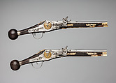 Pair of Wheellock Pistols Made for the Bodyguard of the Prince-Elector of Saxony, Zacharias Herold (German, Dresden, recorded 1586–1618), Steel, wood, silver, gold, brass, German, Dresden