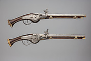 Pair of Wheellock Pistols, Wood (walnut), steel, staghorn, German