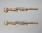 Pair of Wheellock Pistols, Wood (cherry), steel, gold, bone, German