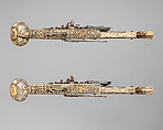 Pair of Wheellock Pistols, Wood (cherry), steel, gold, bone, German