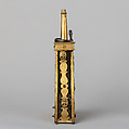Powder Flask, Bronze, gold, wood, steel, French or Flemish