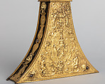Powder Flask, Bronze, gold, wood, steel, French or Flemish
