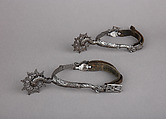 Pair of Rowel Spurs, Iron alloy, leather, possibly tin, German