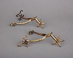Pair of Rowel Spurs, Iron alloy, gold, possibly French or German