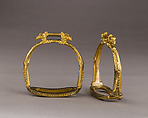 Pair of Stirrups, Copper alloy, gold, iron, French