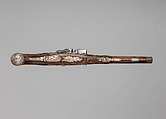 Flintlock Pistol, Steel, wood (walnut), silver, gold, horn, Bohemian, Carlsbad (now Karlovy Vary, Czech Republic)