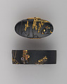 Sword-Hilt Collar and Pommel (Fuchigashira), Copper-gold alloy (shakudō), gold, silver, copper, copper-silver alloy (shibuichi), Japanese