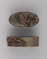 Sword-Hilt Collar and Pommel (Fuchigashira), Copper-silver alloy (shibuichi), iron, gold, Japanese