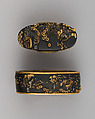 Sword-Hilt Collar and Pommel (Fuchigashira), Copper-gold alloy (shakudō), gold, silver, copper, Japanese