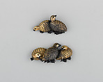 Pair of Sword-Grip Ornaments (Menuki), Osozuka Hisanori Japanese, Gold, copper-gold alloy (shakudō), Japanese