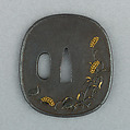 Set of Sword Fittings (Mitokoromono), Inscribed by Ginshōtei Tōmei (Japanese, 1817–1870), Iron, gold, copper-silver alloy (shibuichi), Japanese