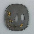 Set of Sword Fittings (Mitokoromono), Inscribed by Ginshōtei Tōmei (Japanese, 1817–1870), Iron, gold, copper-silver alloy (shibuichi), Japanese