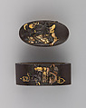 Sword-Hilt Collar and Pommel (Fuchigashira), Iron, copper-silver alloy (shibuichi), gold, copper, Japanese