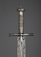 Sword (Kaskara), Steel, silver, wood, hilt, Sudanese; blade, European