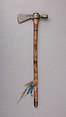 Pipe Tomahawk, Iron, wood, brass, glass, leather, Native American, Plains