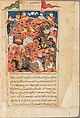 Manuscript pages showing battle scenes, Ink and pigments on paper, Turkish