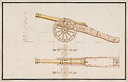 Construction Drawing of a Cannon, Pen and ink, wash and color on paper, Western European